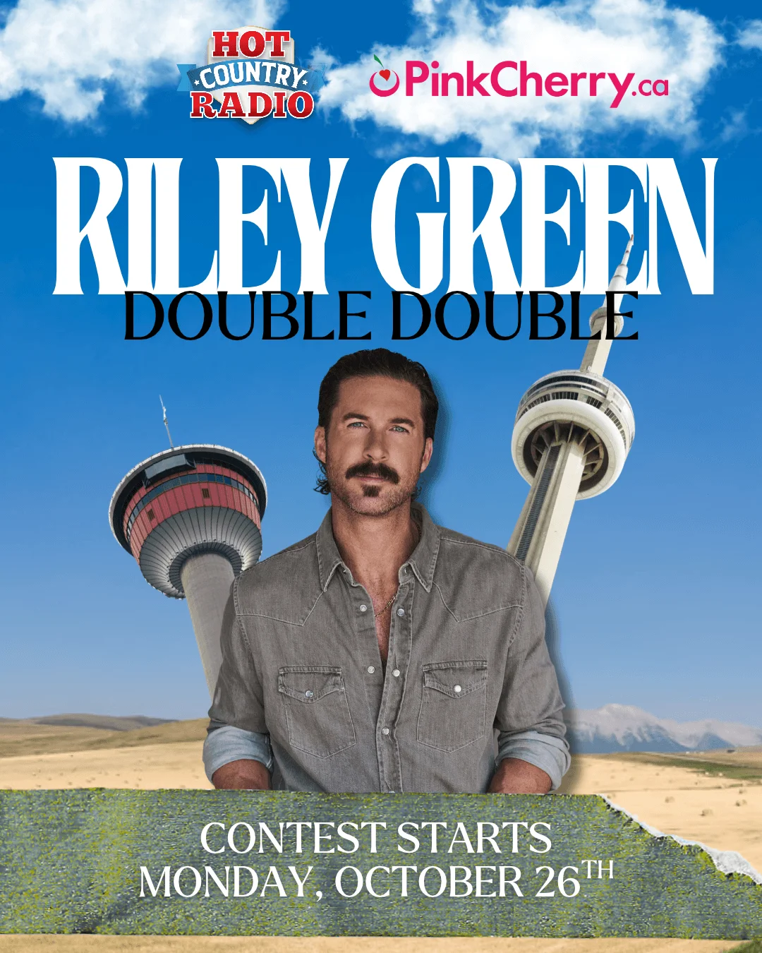 Riley Green Double Double. Contest starts Monday, October 26th. Hot Country Radio and PinkCherry.ca.